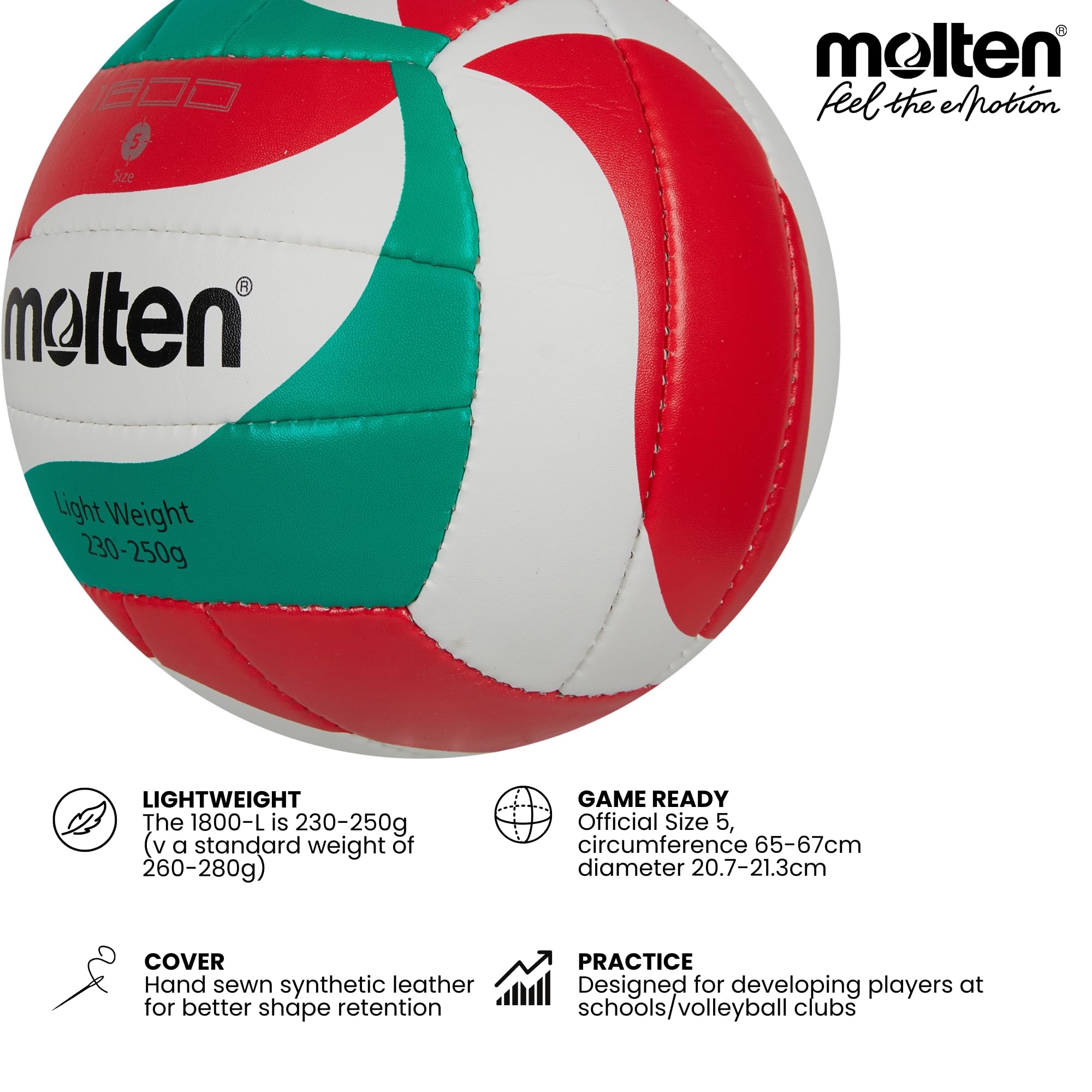 Amazon | MOLTEN Synthetic Leather Hand Stitched Volleyball- White
